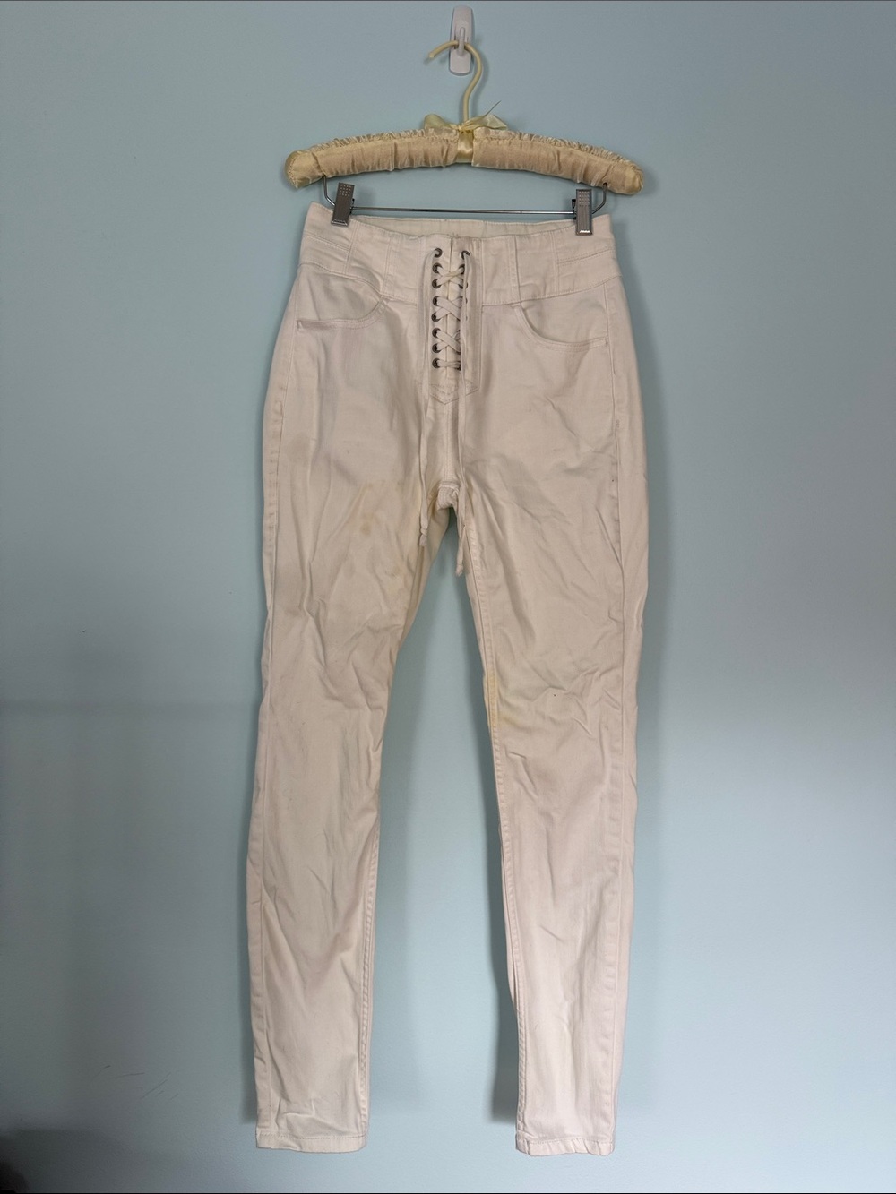 We The Free White High-Waist Lace-Up Skinny Jeans